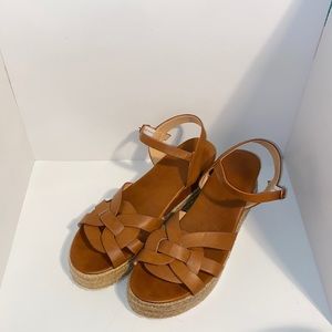 Brown leather wedge sandals